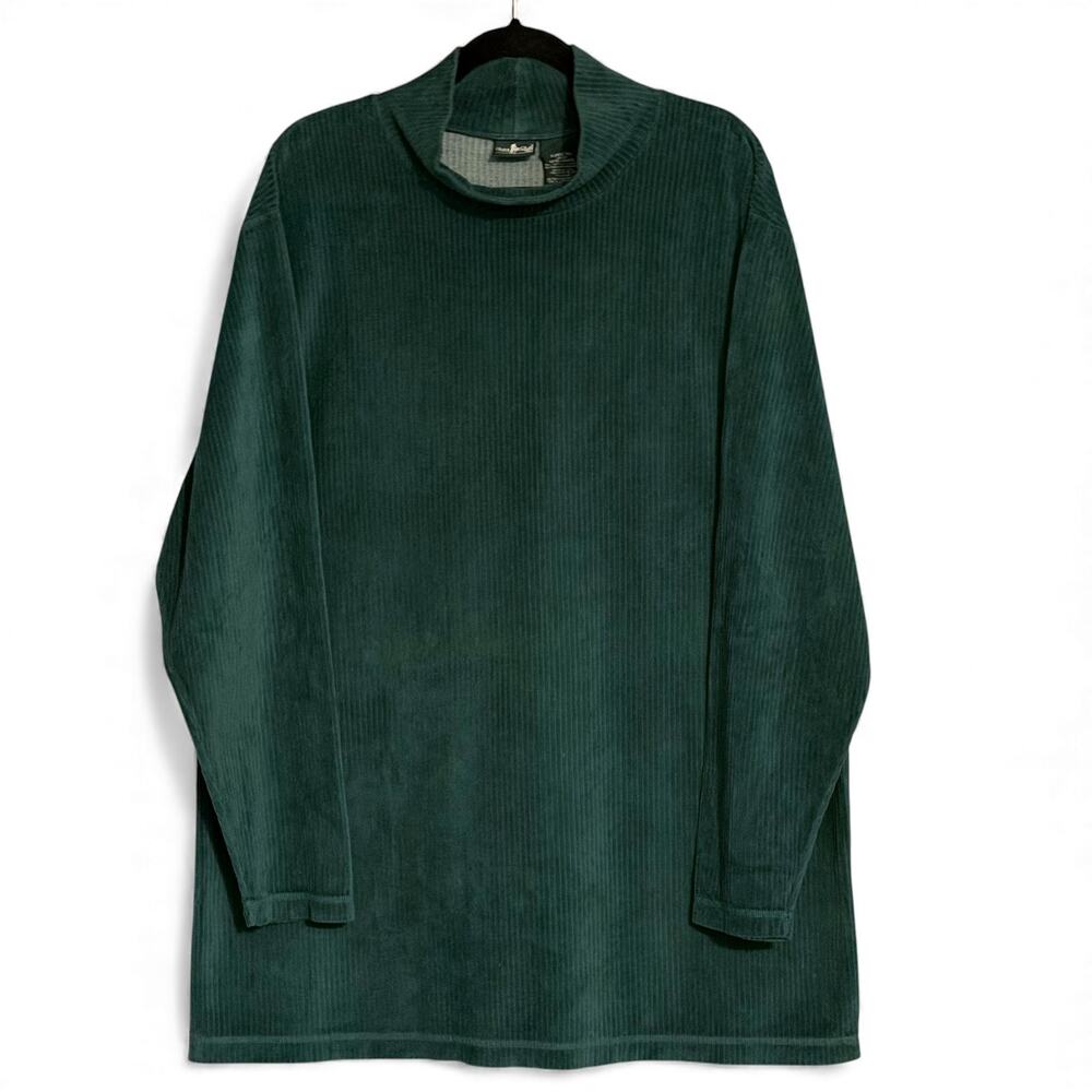 Vintage Hunt Club Mock Neck Corduroy Sweater Green Men's XL Tall USA Made Cabin